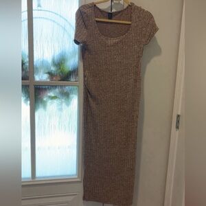 SHEIN Beige Ribbed Midi Dress